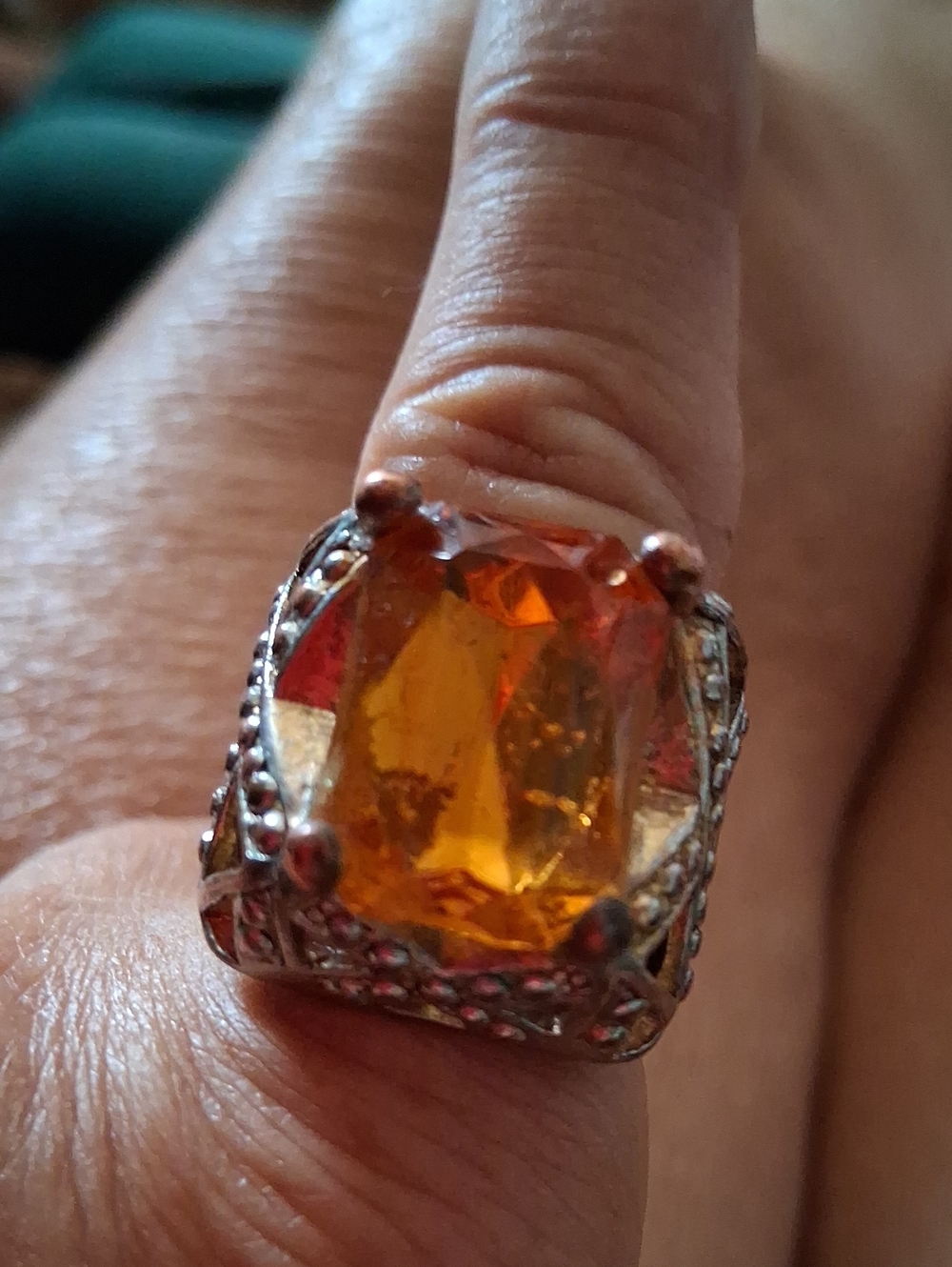 Orange Gemstone Statement Ring - Unknown Brand